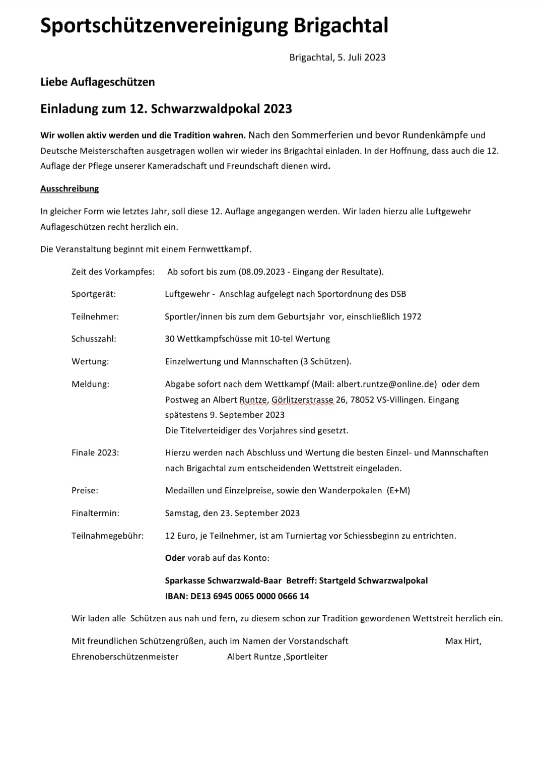 2023 Schwarzwaldpokal Einladung